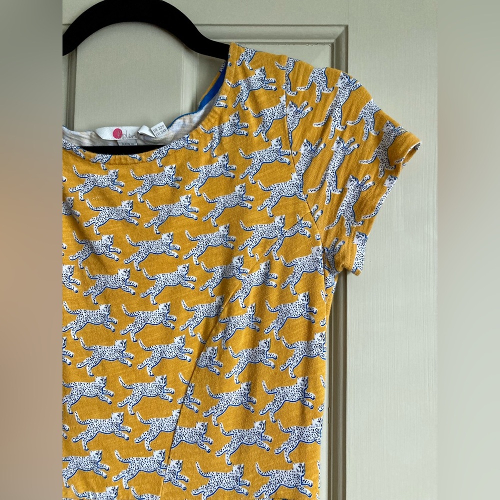 Boden Womens Sz 2P Short Sleeve Cat Print Dress With Pockets